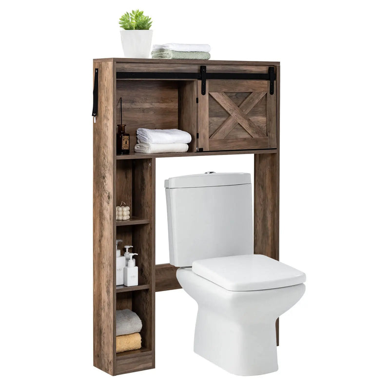 4-Tier Over The Toilet Storage Cabinet with Sliding Barn Door and Storage Shelves by DirectDeals