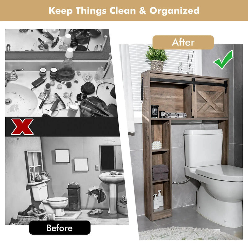 4-Tier Over The Toilet Storage Cabinet with Sliding Barn Door and Storage Shelves by DirectDeals