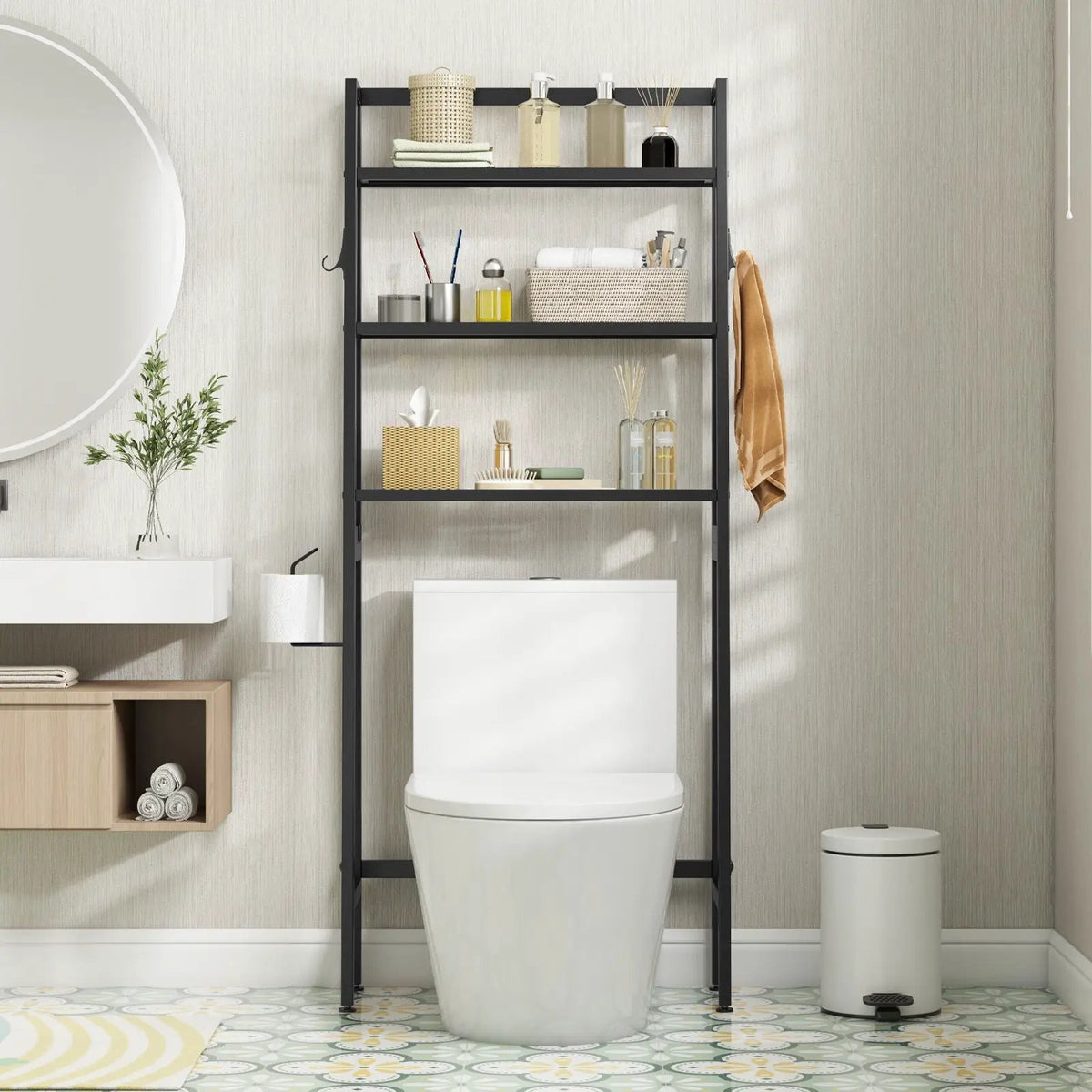 3-Tier Over The Toilet Storage Shelf with Adjustable Bottom Bar by DirectDeals