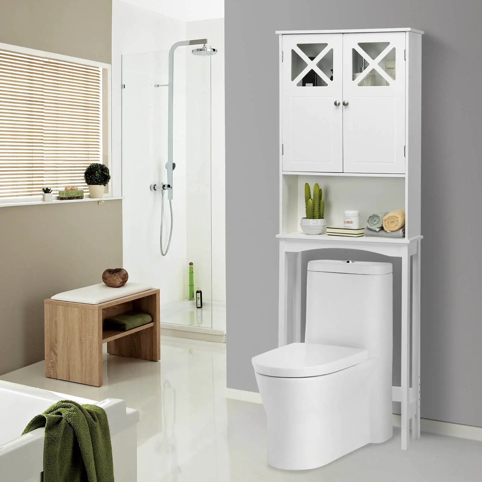 2-Door Over The Toilet Bathroom Storage Cabinet with Adjustable Shelf by DirectDeals