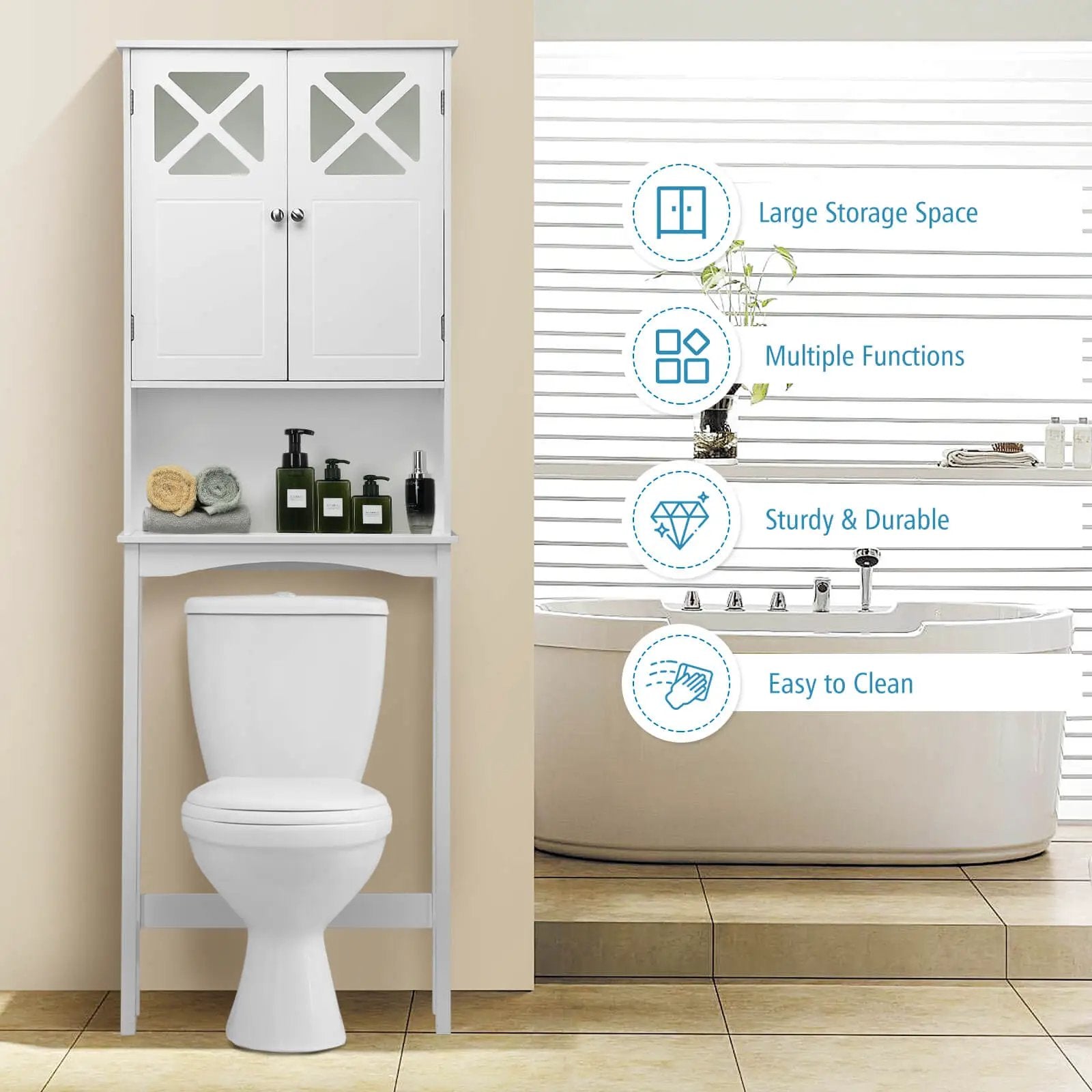 2-Door Over The Toilet Bathroom Storage Cabinet with Adjustable Shelf by DirectDeals