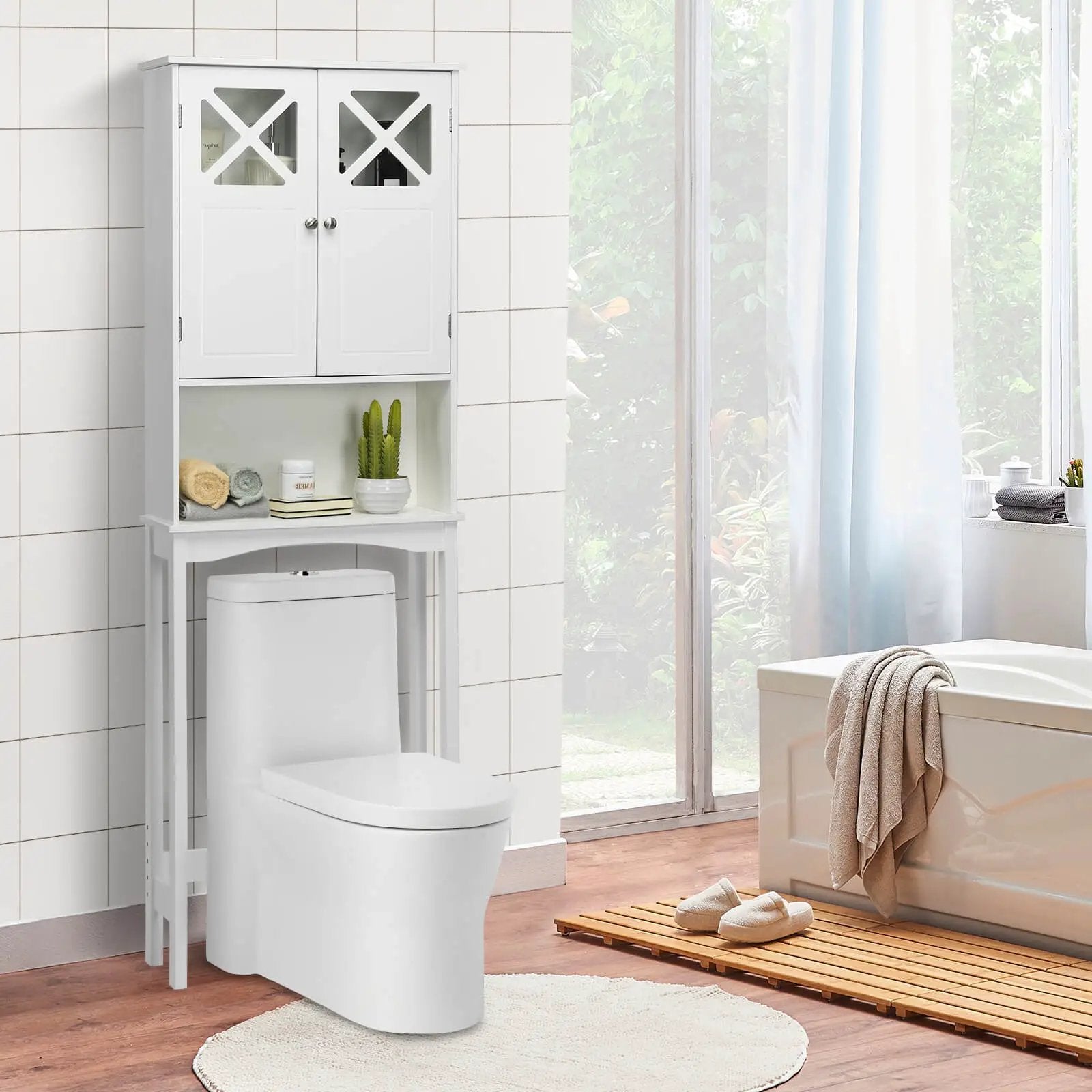 2-Door Over The Toilet Bathroom Storage Cabinet with Adjustable Shelf by DirectDeals