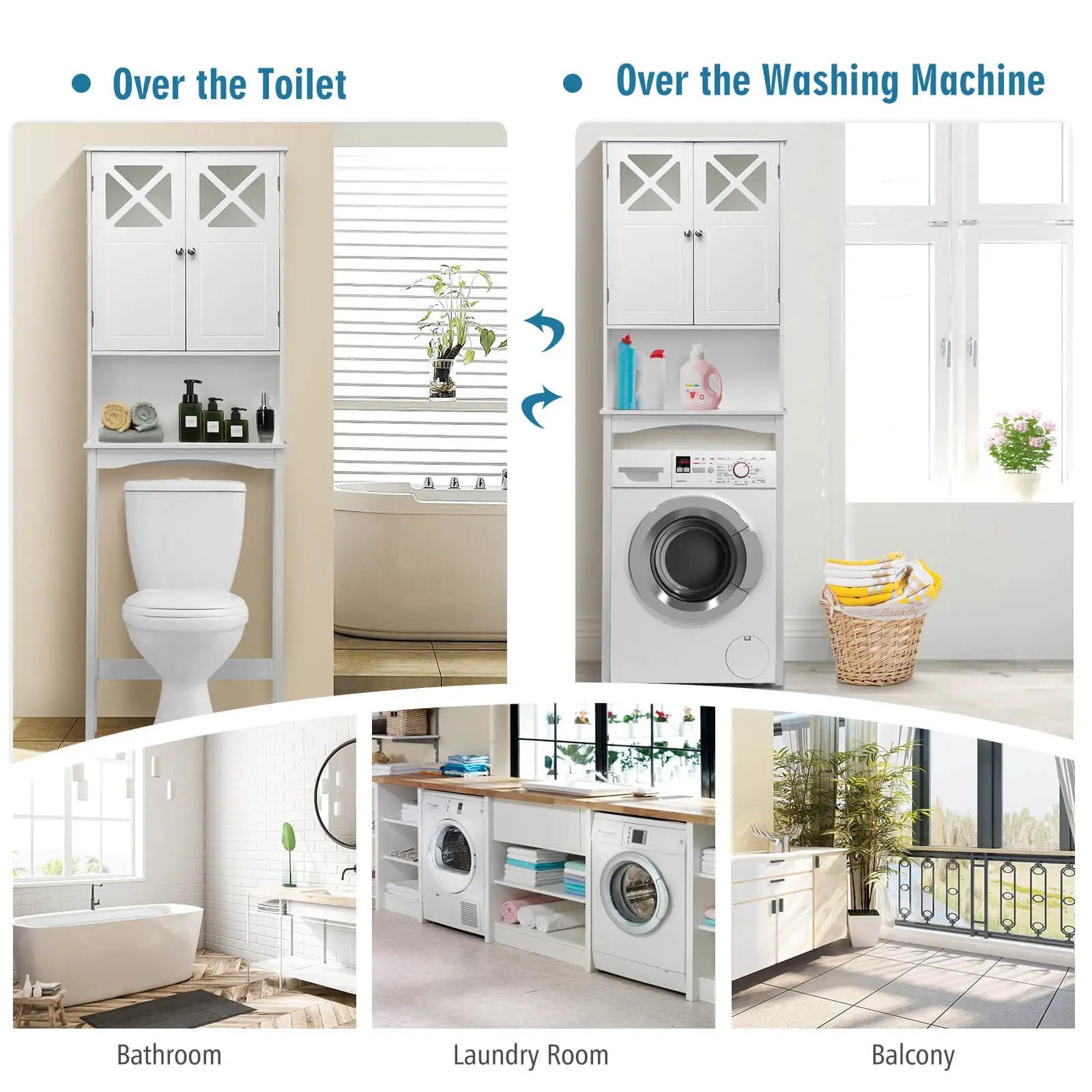 2-Door Over The Toilet Bathroom Storage Cabinet with Adjustable Shelf by DirectDeals