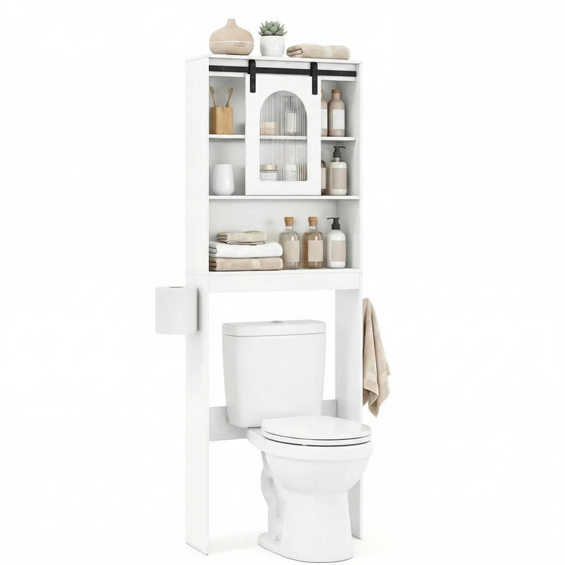 Over Toilet Storage Cabinet with Sliding Barn Door and Open Shelves for Bathroom by DirectDeals