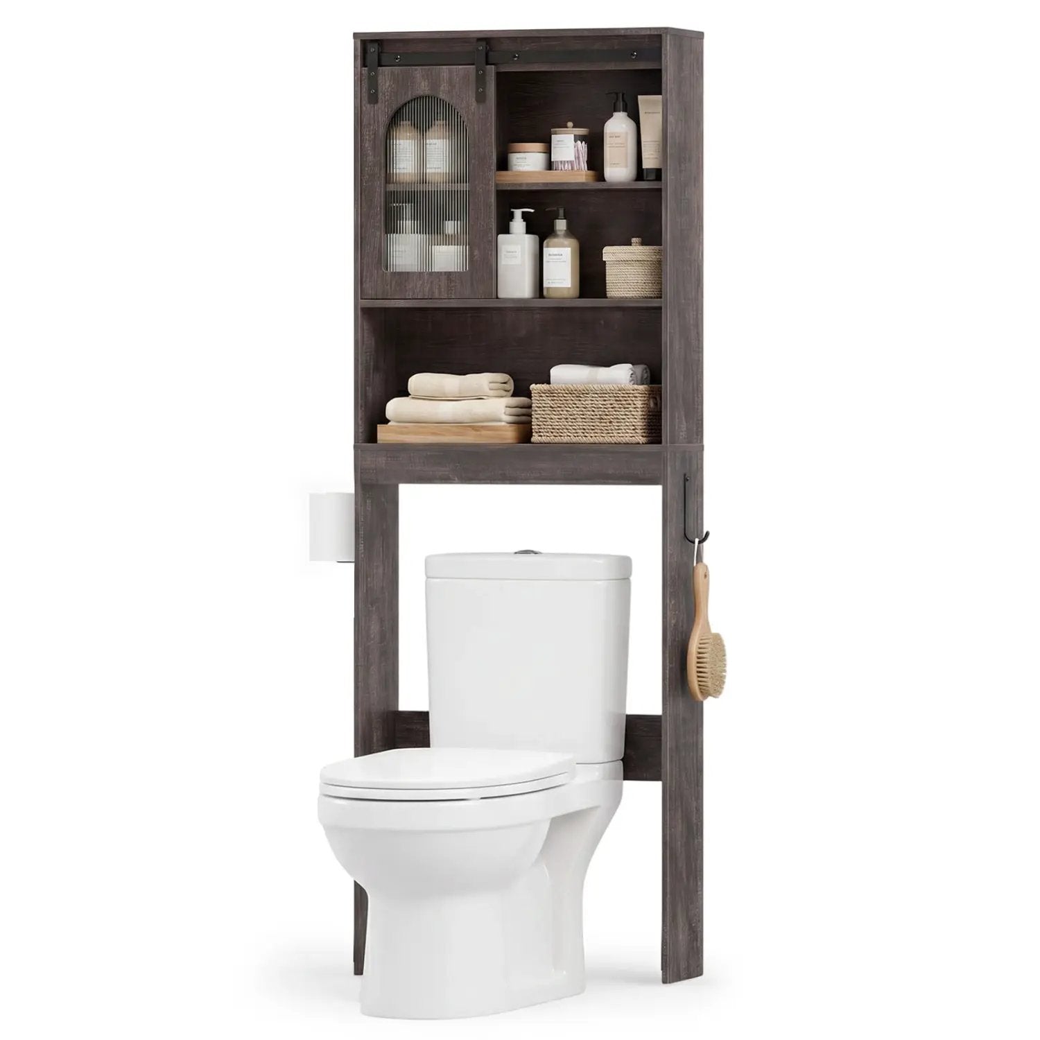 Over Toilet Storage Cabinet with Sliding Barn Door and Open Shelves for Bathroom by DirectDeals