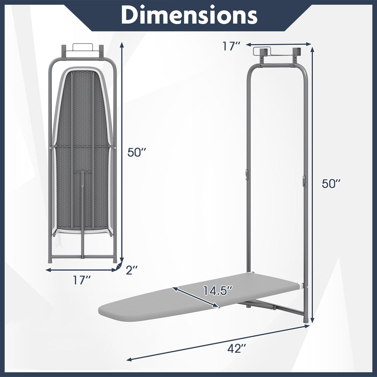 Over the Door Ironing Board Space-Saving Metal Hanging Ironing Board-Gray, photo 5 of 10