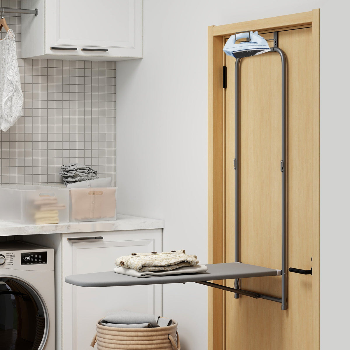 Over the Door Ironing Board Space-Saving Metal Hanging Ironing Board-Gray, photo 2 of 10