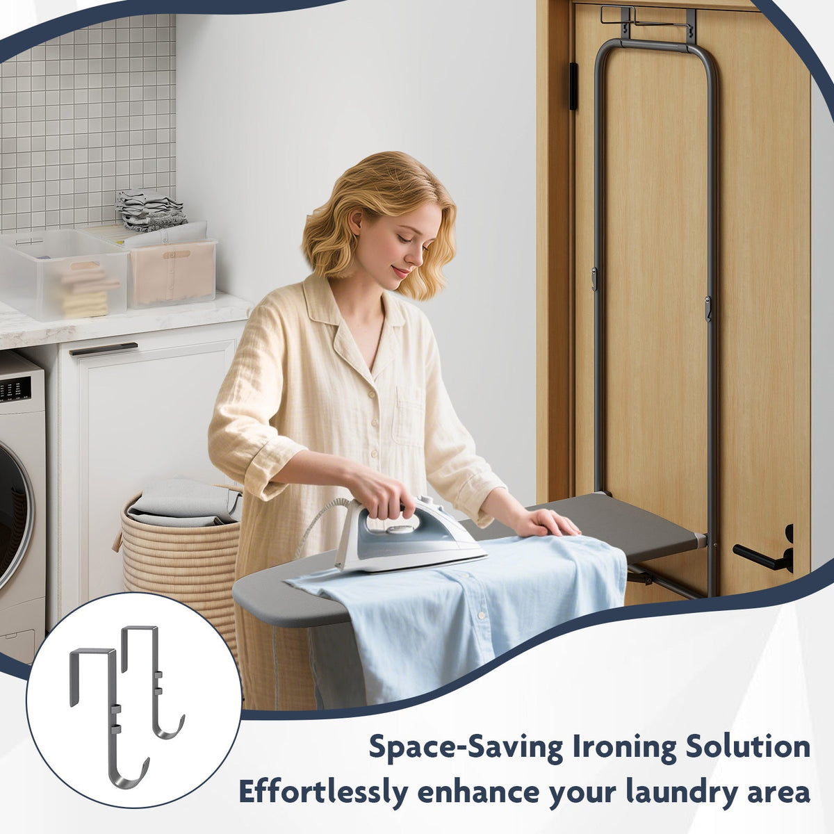 Over the Door Ironing Board Space-Saving Metal Hanging Ironing Board-Gray, photo 6 of 10