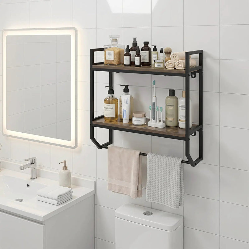 Over the Toilet Wall Mounted Shelf with Towel Bar - Gray by DirectDeals