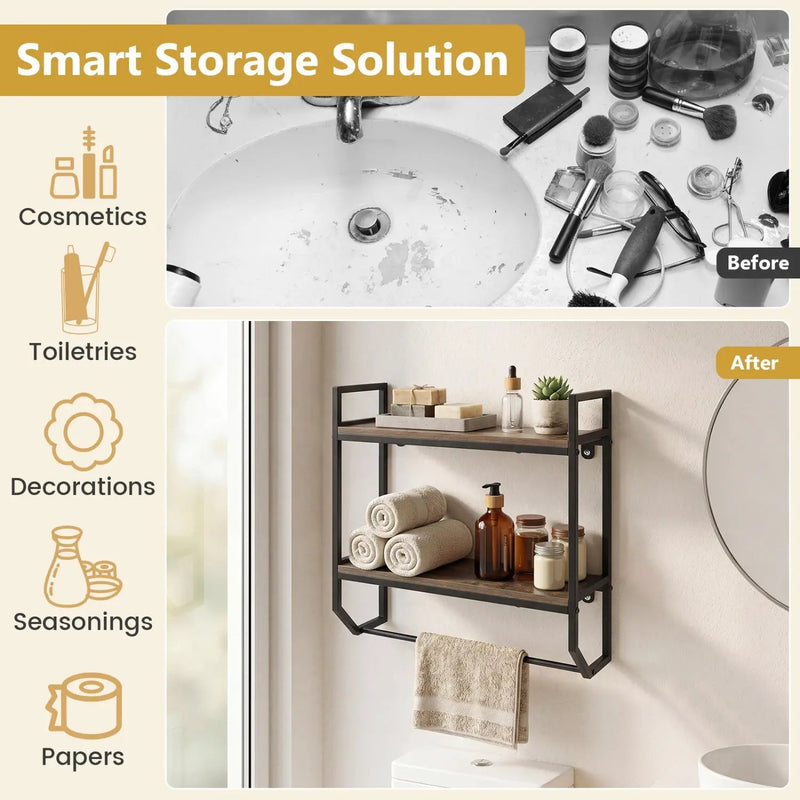 Over the Toilet Wall Mounted Shelf with Towel Bar - Gray by DirectDeals