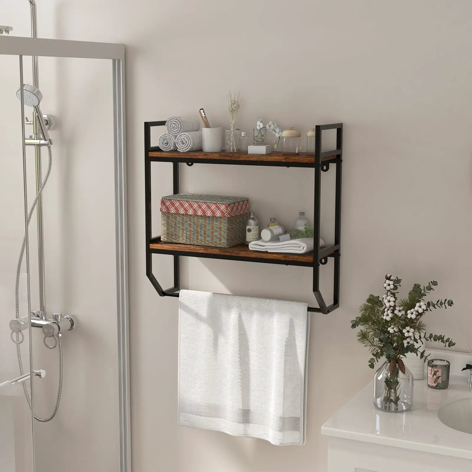 Over the Toilet Shelf Wall Mounted with Metal Frame for Bathroom by DirectDeals