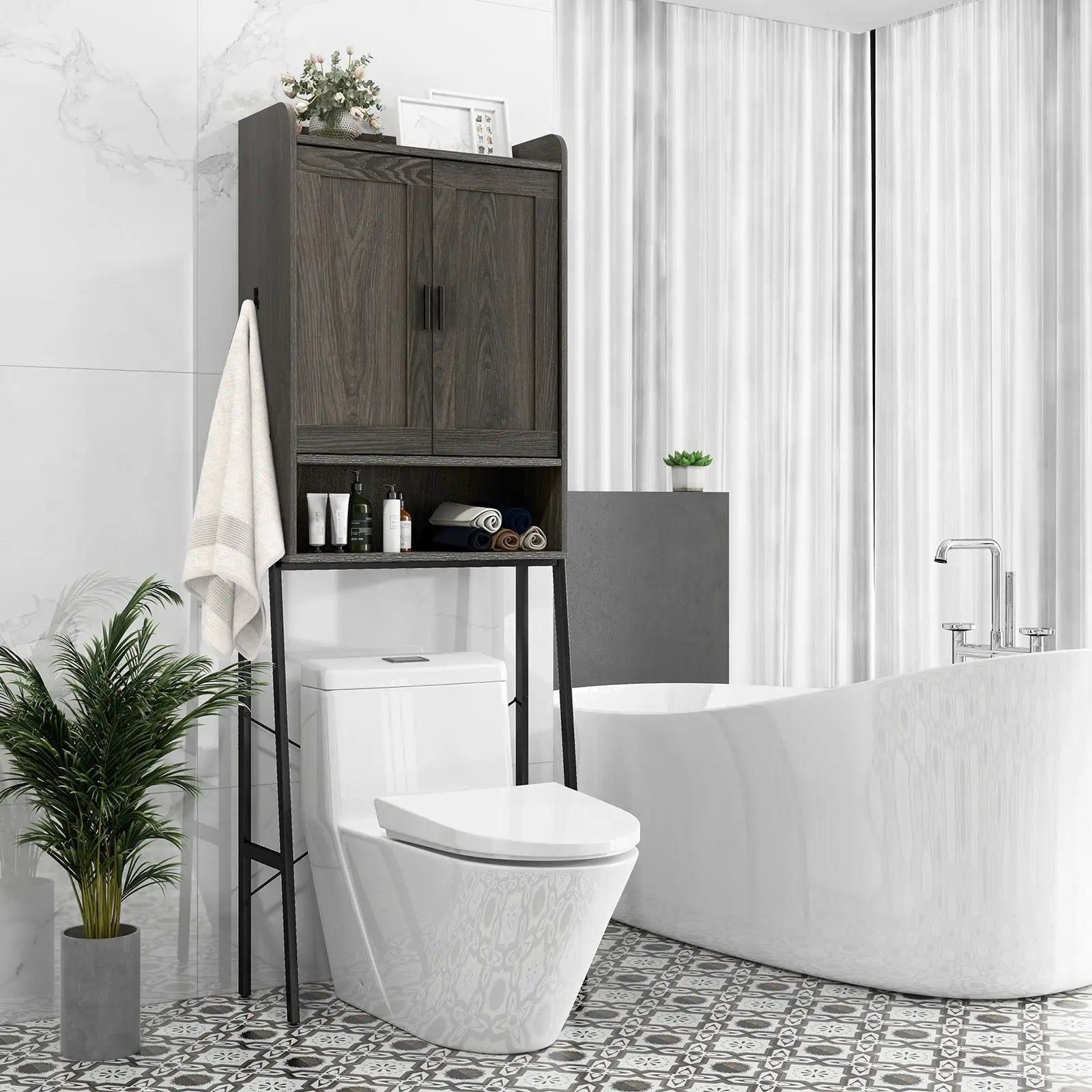 Over the Toilet Storage Cabinet Space Saver Organizer with Double Doors-Gray by DirectDeals