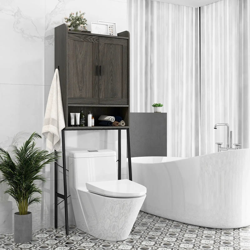 Over the Toilet Storage Cabinet Space Saver Organizer with Double Doors-Gray by DirectDeals