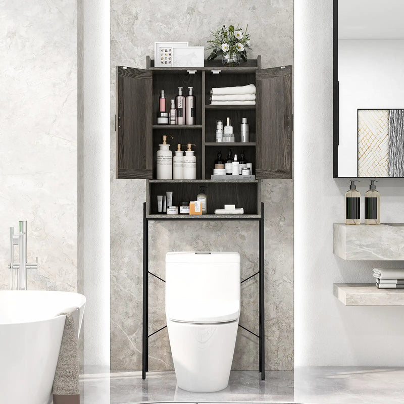 Over the Toilet Storage Cabinet Space Saver Organizer with Double Doors-Gray by DirectDeals