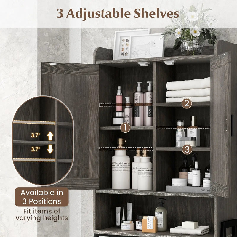 Over the Toilet Storage Cabinet Space Saver Organizer with Double Doors-Gray by DirectDeals