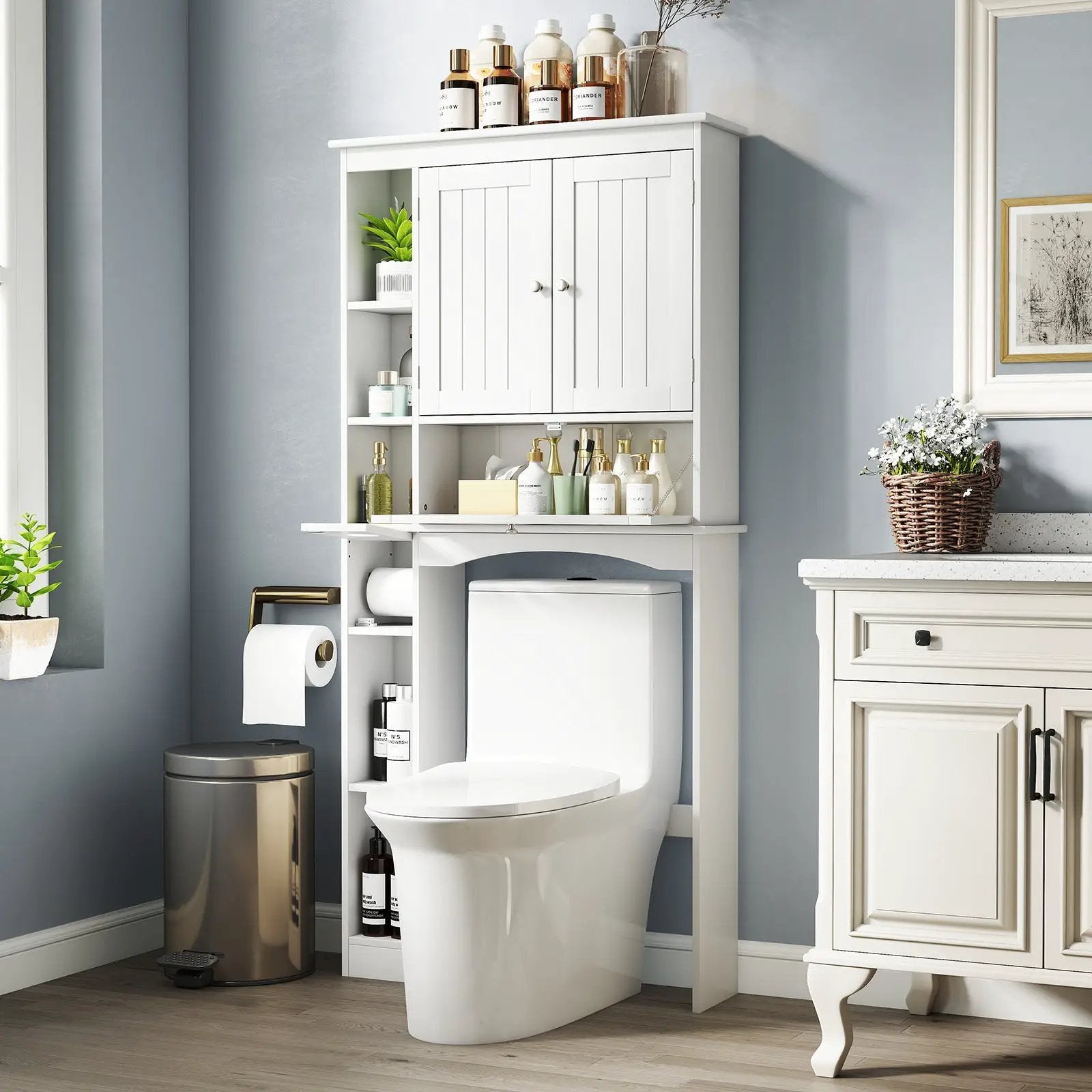 Over the Toilet Storage Cabinet with Adjustable Shelf and Bottom Bar-White by DirectDeals