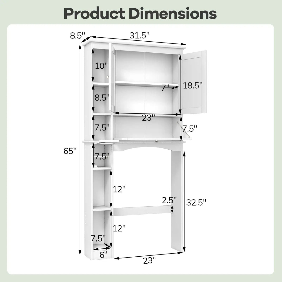 Over the Toilet Storage Cabinet with Adjustable Shelf and Bottom Bar-White by DirectDeals