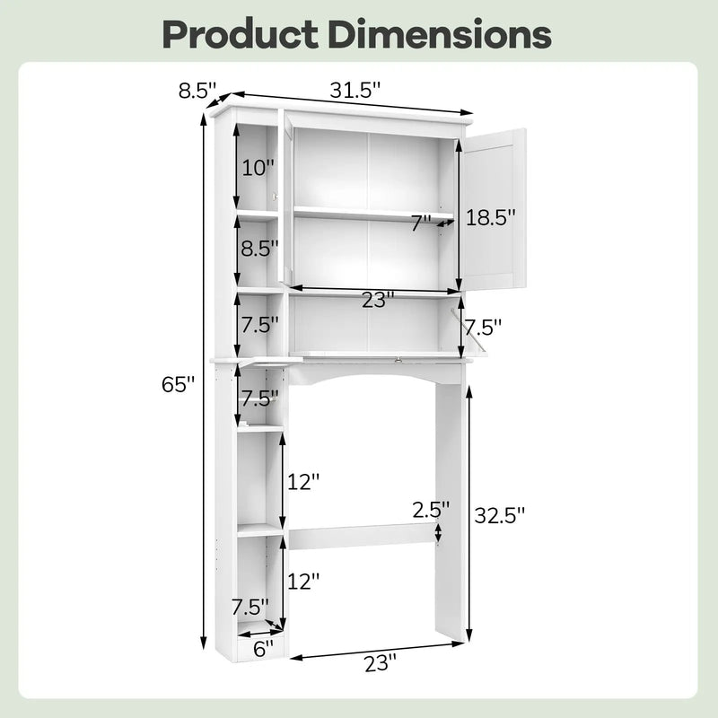 Over the Toilet Storage Cabinet with Adjustable Shelf and Bottom Bar-White by DirectDeals