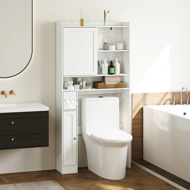 Over-the-Toilet Storage Cabinet Standing Toilet Rack with Sliding Door-White by DirectDeals