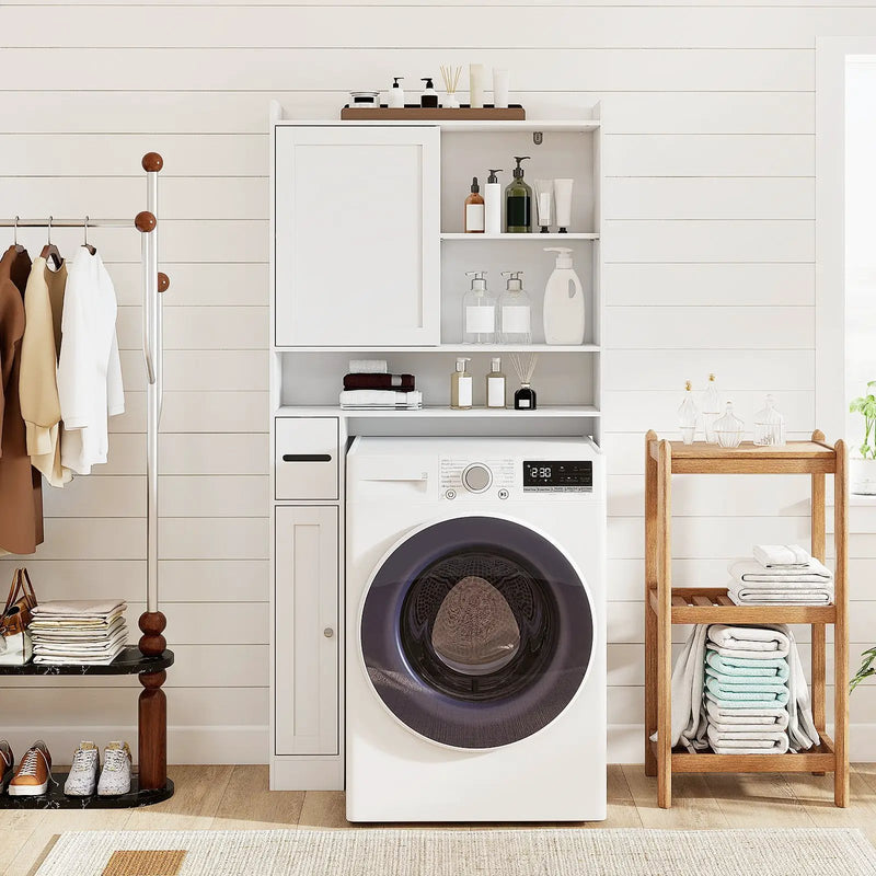 Over-the-Toilet Storage Cabinet Standing Toilet Rack with Sliding Door-White by DirectDeals