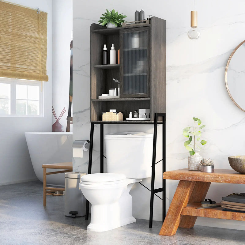 Over the Toilet Storage Cabinet with Sliding Acrylic Door and Adjustable Shelves-Gray by DirectDeals