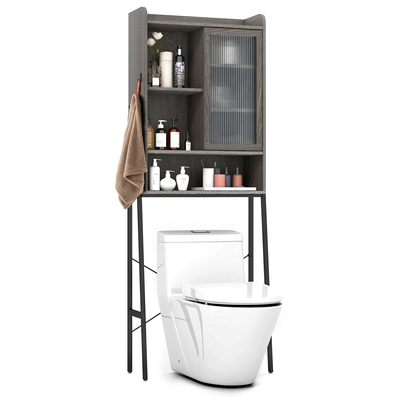 Over the Toilet Storage Cabinet with Sliding Acrylic Door and Adjustable Shelves-Gray by DirectDeals