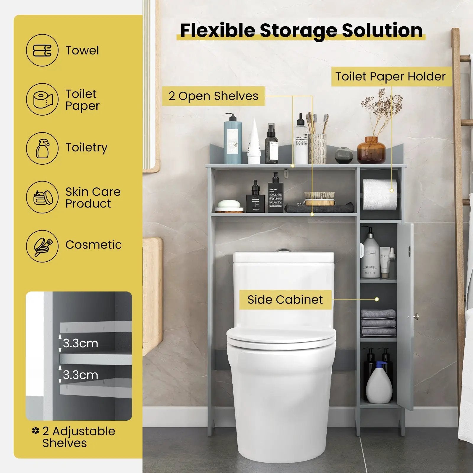 Wood Over the Toilet Bathroom Space Saver with Paper Holder and Shelf by DirectDeals
