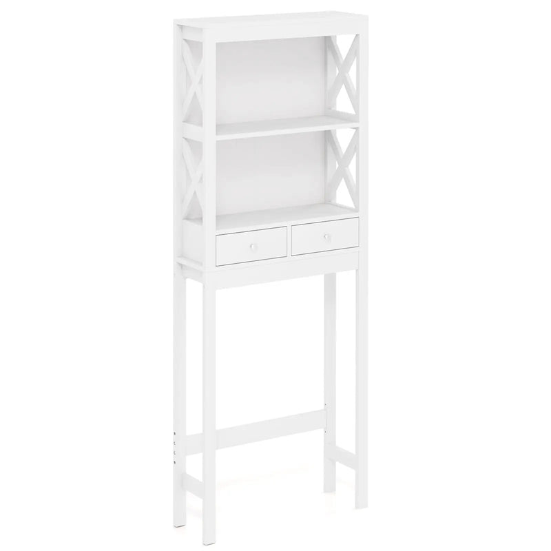 Over the Toilet Storage Rack Tall with Drawers Shelves and Adjustable Bottom Bar by DirectDeals