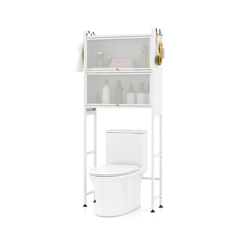 Over-the-toilet Cabinet Bathroom Organizer with 2 Flip-up Cabinets by DirectDeals