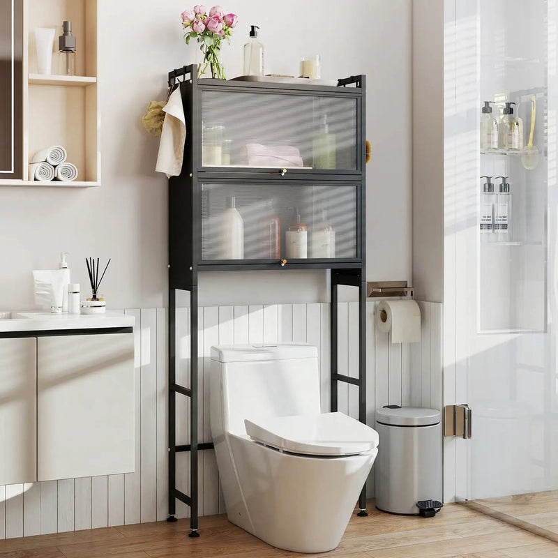 Over-the-toilet Cabinet Bathroom Organizer with 2 Flip-up Cabinets by DirectDeals