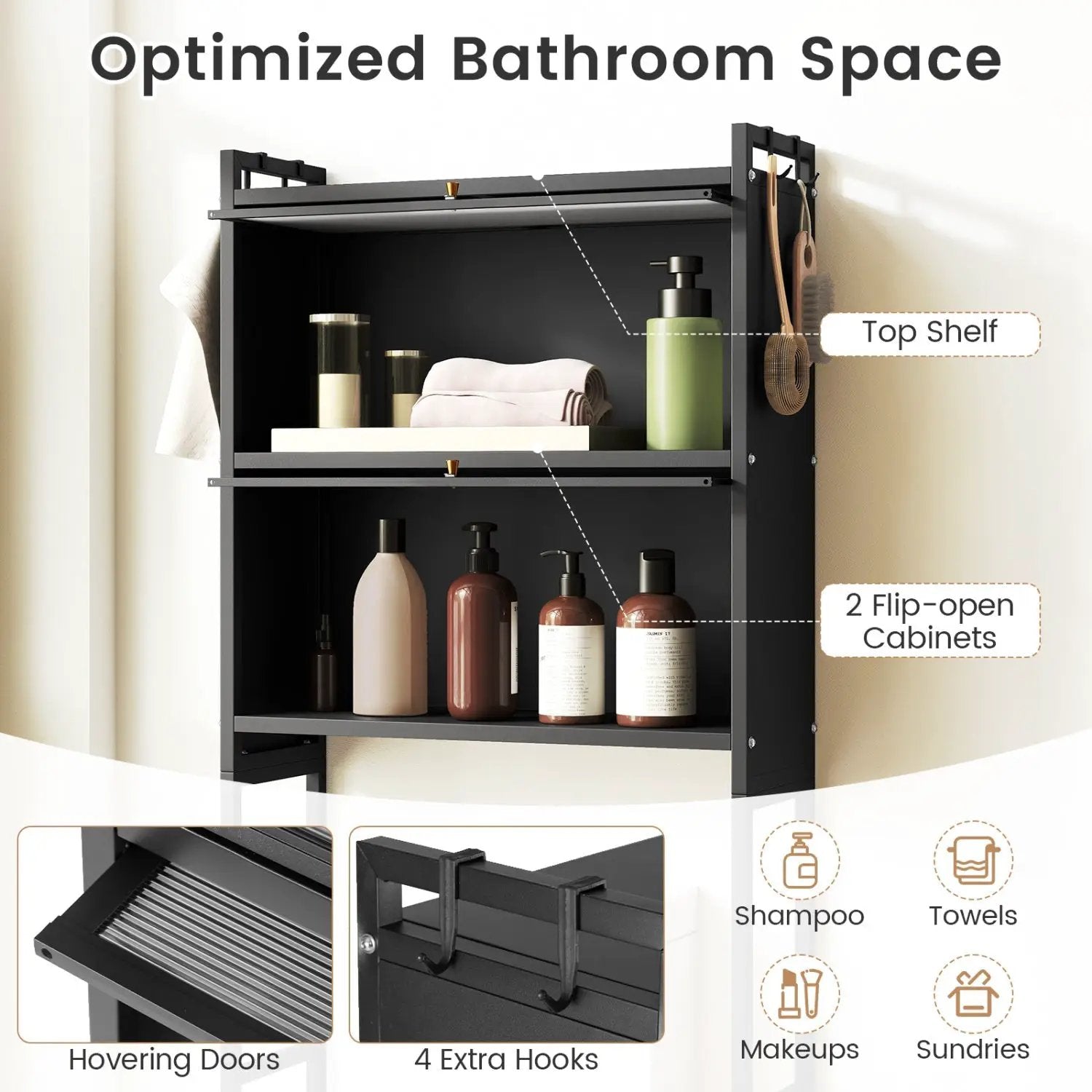 Over-the-toilet Cabinet Bathroom Organizer with 2 Flip-up Cabinets by DirectDeals