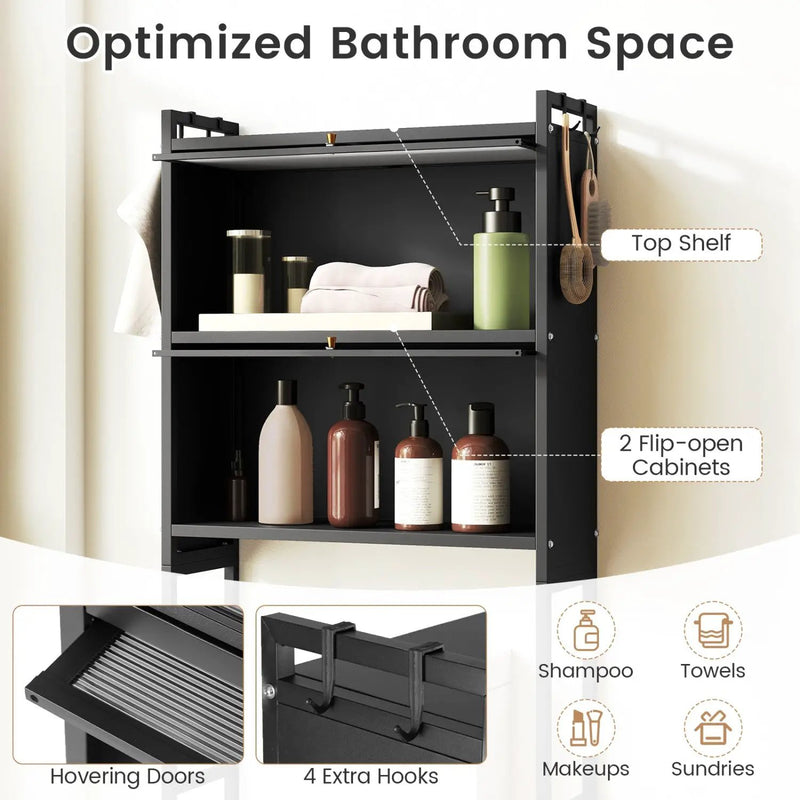 Over-the-toilet Cabinet Bathroom Organizer with 2 Flip-up Cabinets by DirectDeals