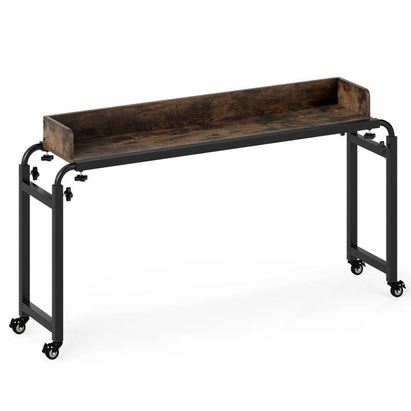 Overbed Desk with Wheels Queen Size Mobile Bed Desk with Adjustable Height-Brown by DirectDeals