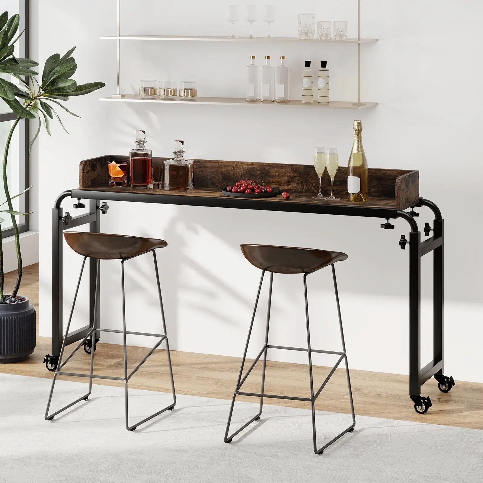 Overbed Desk with Wheels Queen Size Mobile Bed Desk with Adjustable Height-Brown by DirectDeals