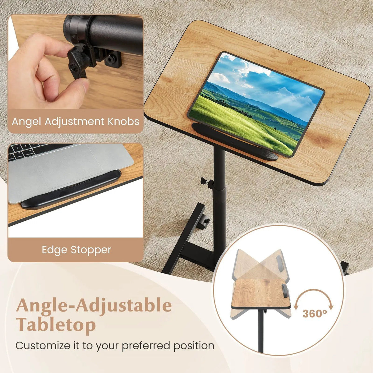 Overbed Rolling Food Tray Table by DirectDeals