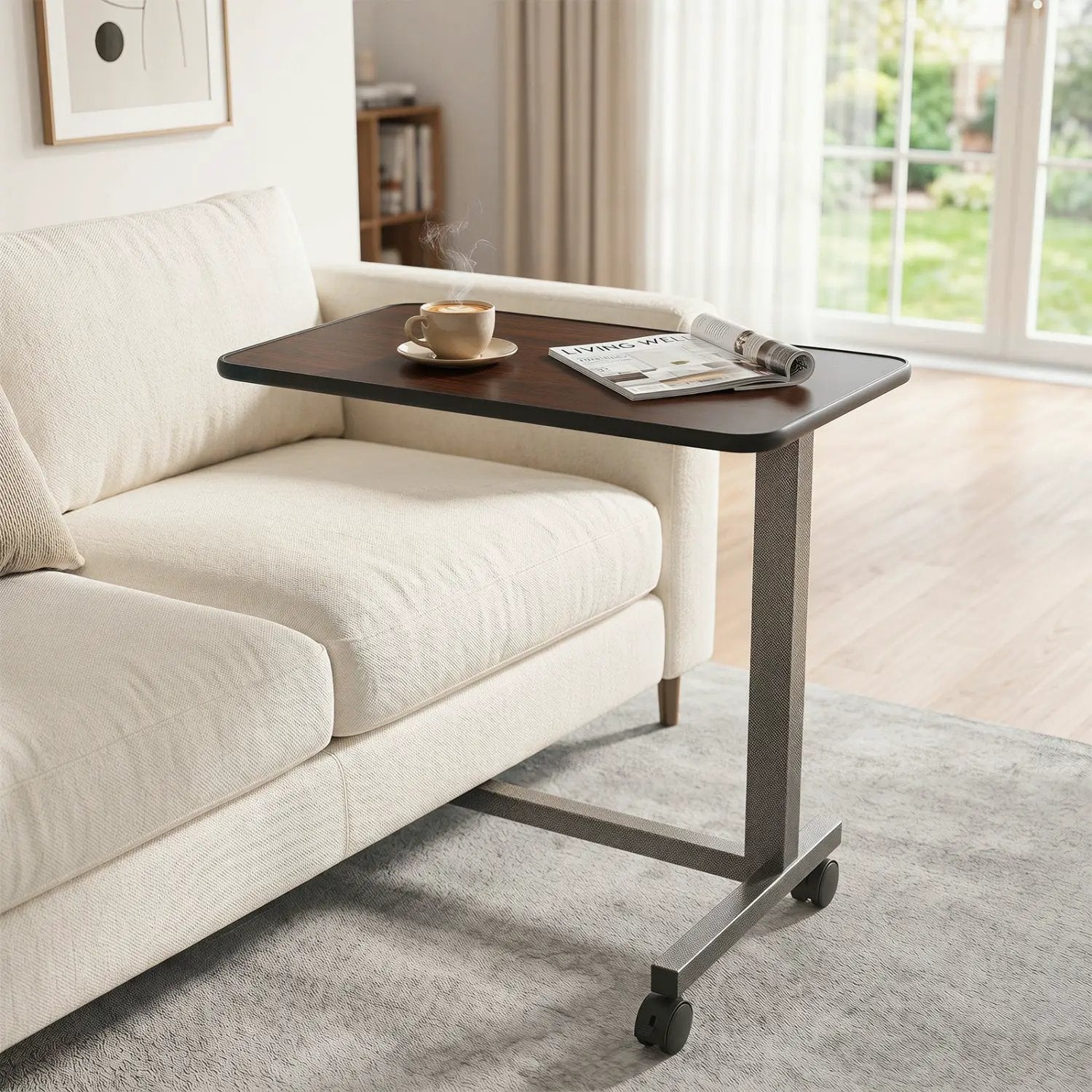 Overbed Table with Lockable Wheels and Adjustable Height by DirectDeals