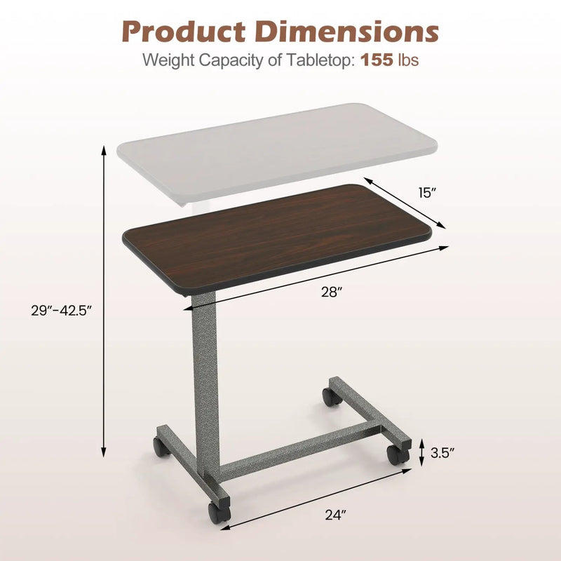 Overbed Table with Lockable Wheels and Adjustable Height by DirectDeals