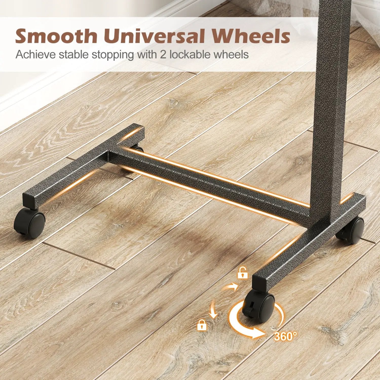 Overbed Table with Lockable Wheels and Adjustable Height by DirectDeals