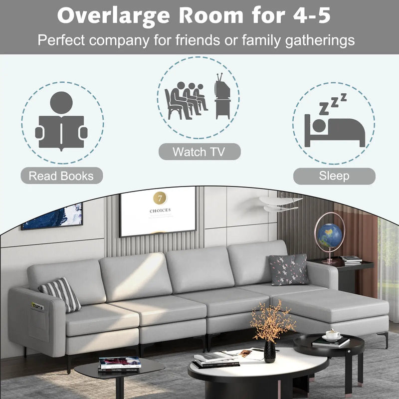 Modular L-shaped Sectional Sofa with Reversible Ottoman and 2 USB Ports by DirectDeals