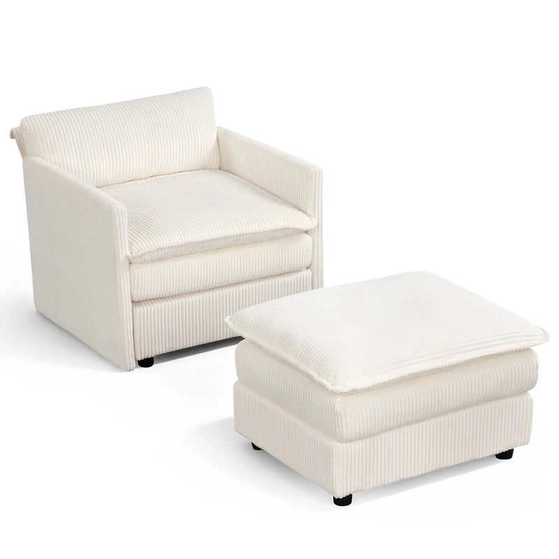 Oversized Accent Chair with Ottoman with Soft Corduroy Cushions-Beige by DirectDeals