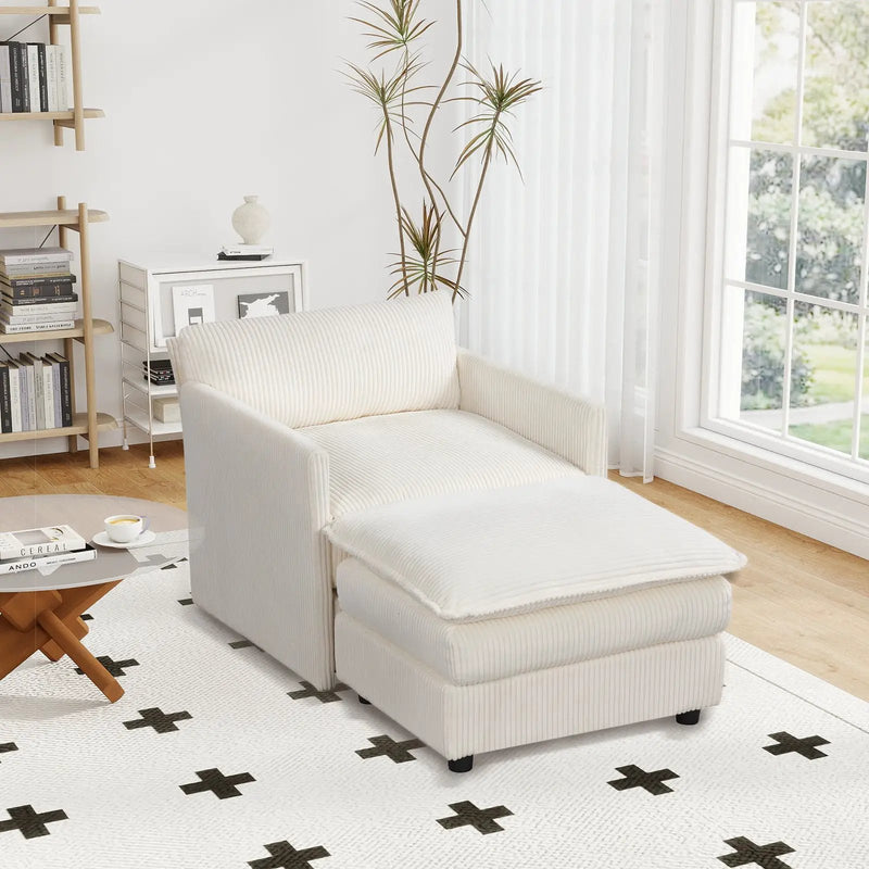 Oversized Accent Chair with Ottoman with Soft Corduroy Cushions-Beige by DirectDeals