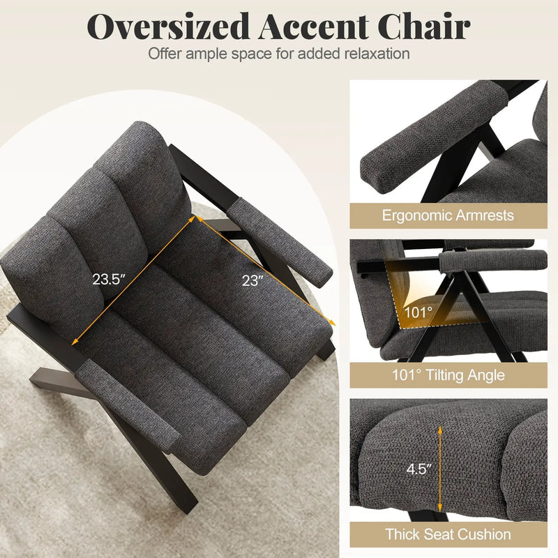 Oversized Accent Chair with Metal Frame and Armrests by DirectDeals