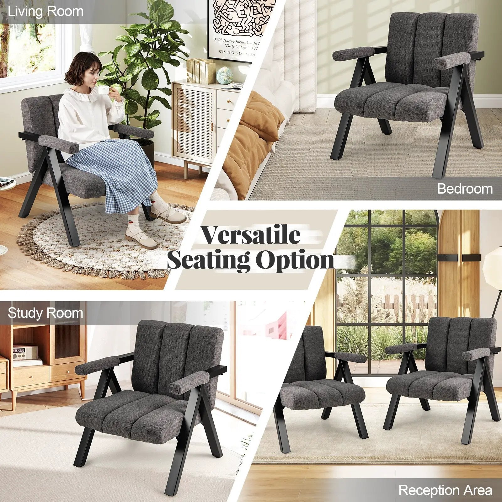 Oversized Accent Chair with Metal Frame and Armrests by DirectDeals
