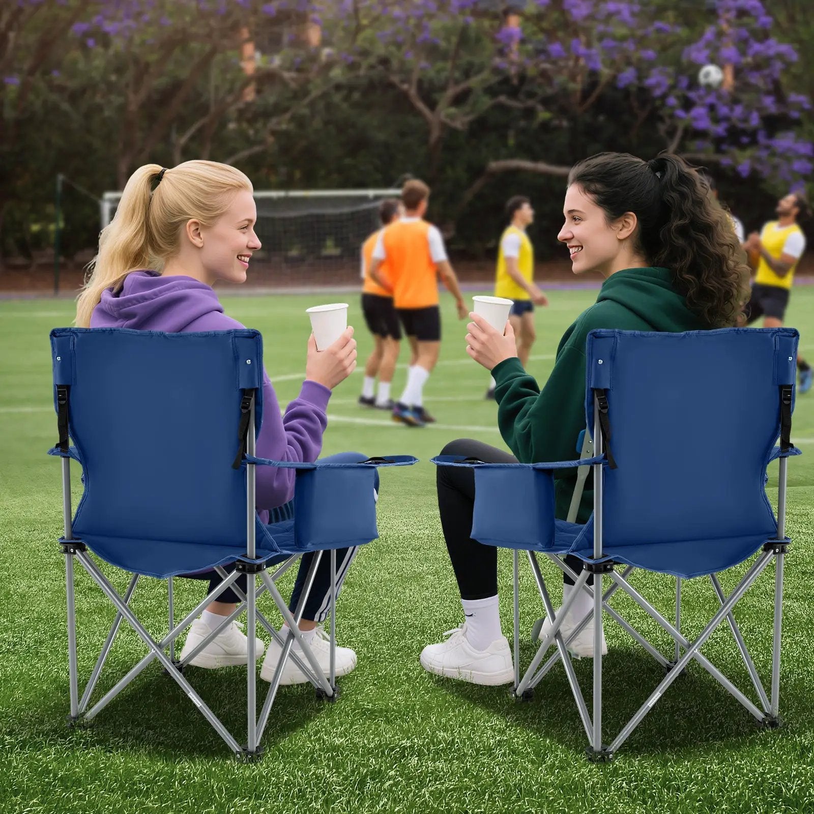 Oversized Camping Chairs Outdoor Folding Chair with Cooler Pouch and Cup Holder by DirectDeals