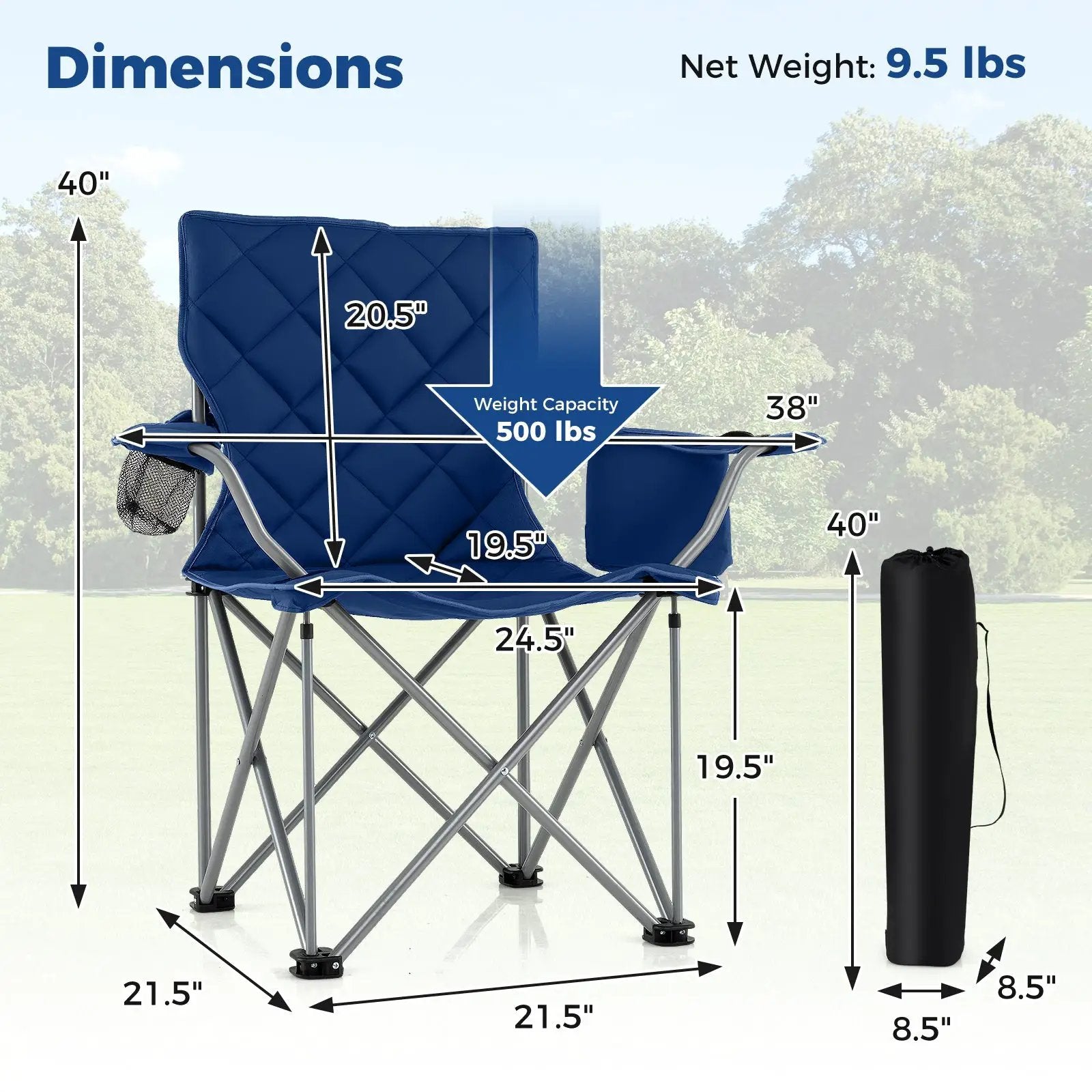 Oversized Camping Chairs Outdoor Folding Chair with Cooler Pouch and Cup Holder by DirectDeals