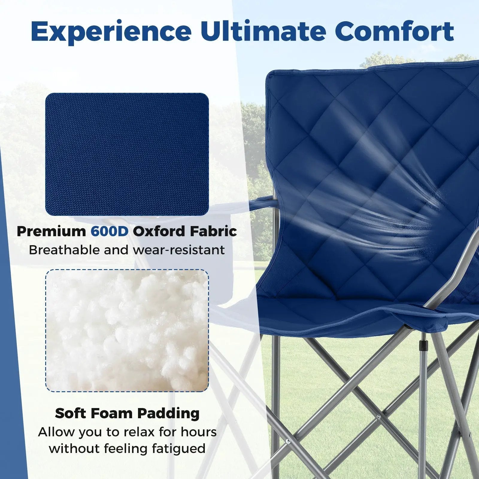 Oversized Camping Chairs Outdoor Folding Chair with Cooler Pouch and Cup Holder by DirectDeals