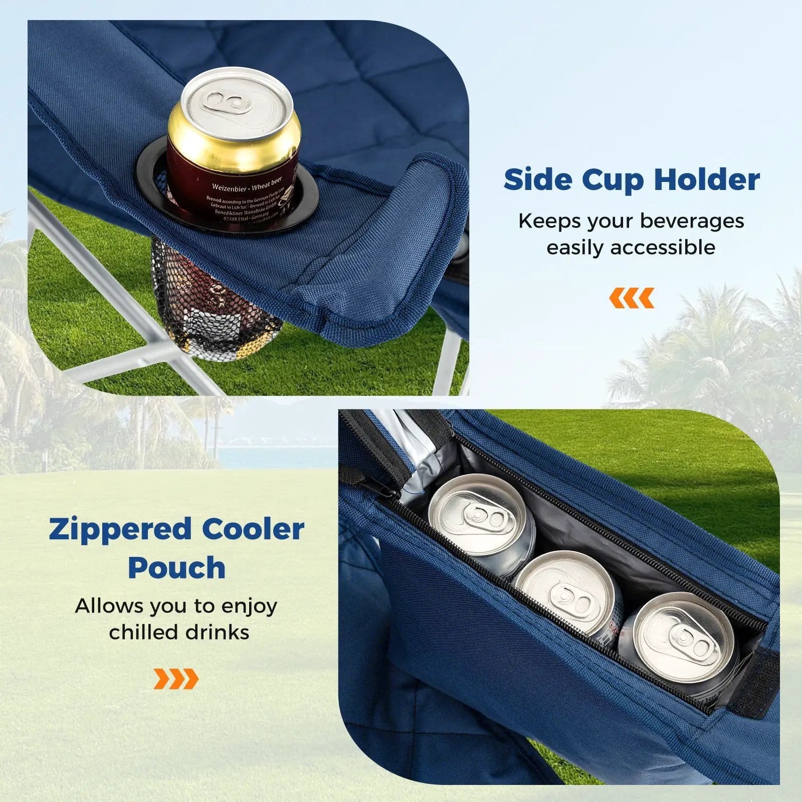 Oversized Camping Chairs Outdoor Folding Chair with Cooler Pouch and Cup Holder by DirectDeals