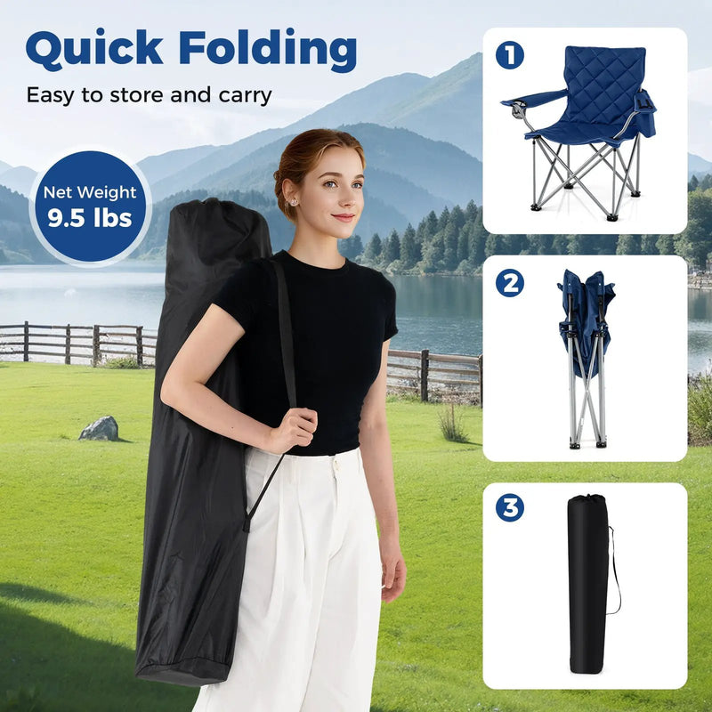 Oversized Camping Chairs Outdoor Folding Chair with Cooler Pouch and Cup Holder by DirectDeals