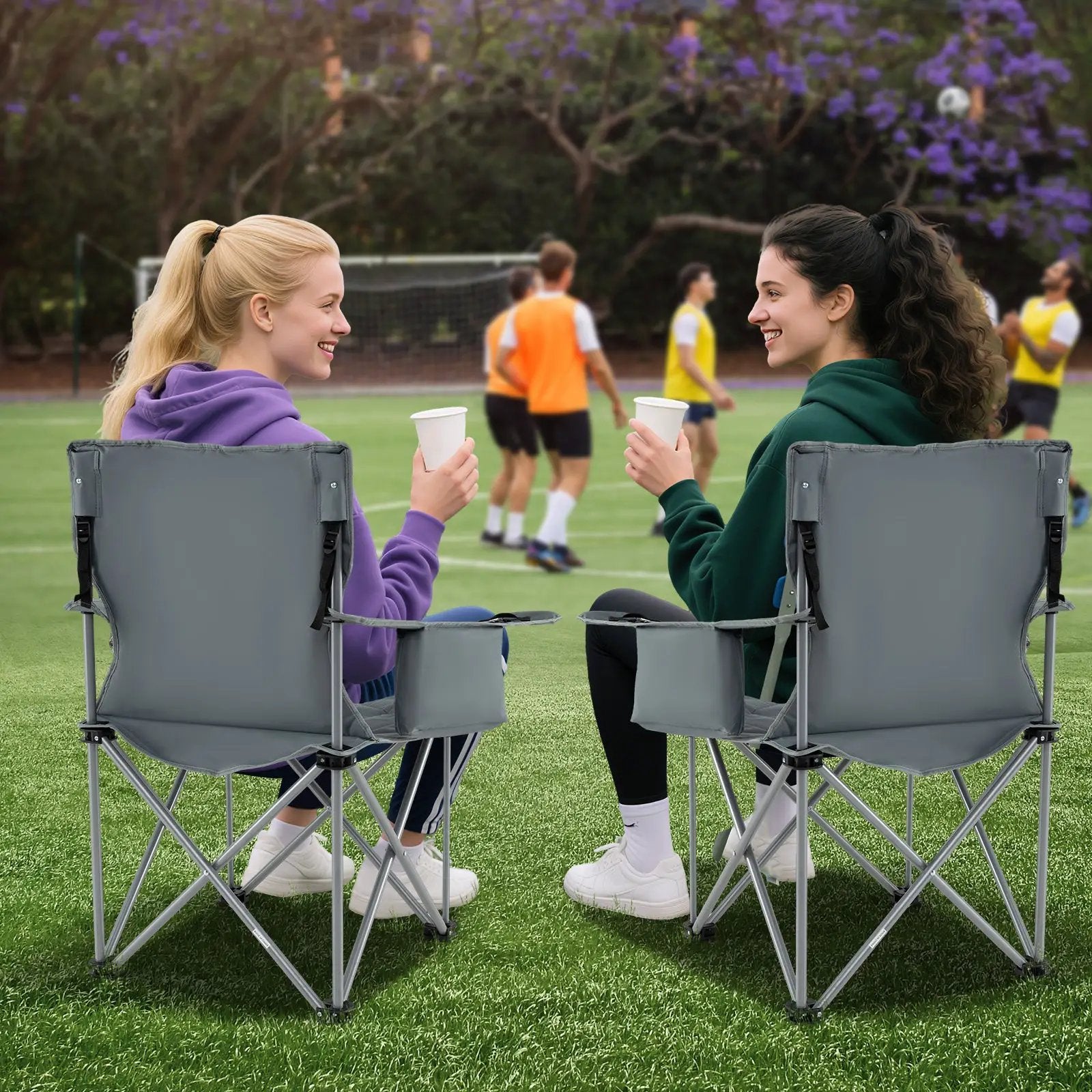 Oversized Camping Chairs Outdoor Folding Chair with Cooler Pouch and Cup Holder by DirectDeals