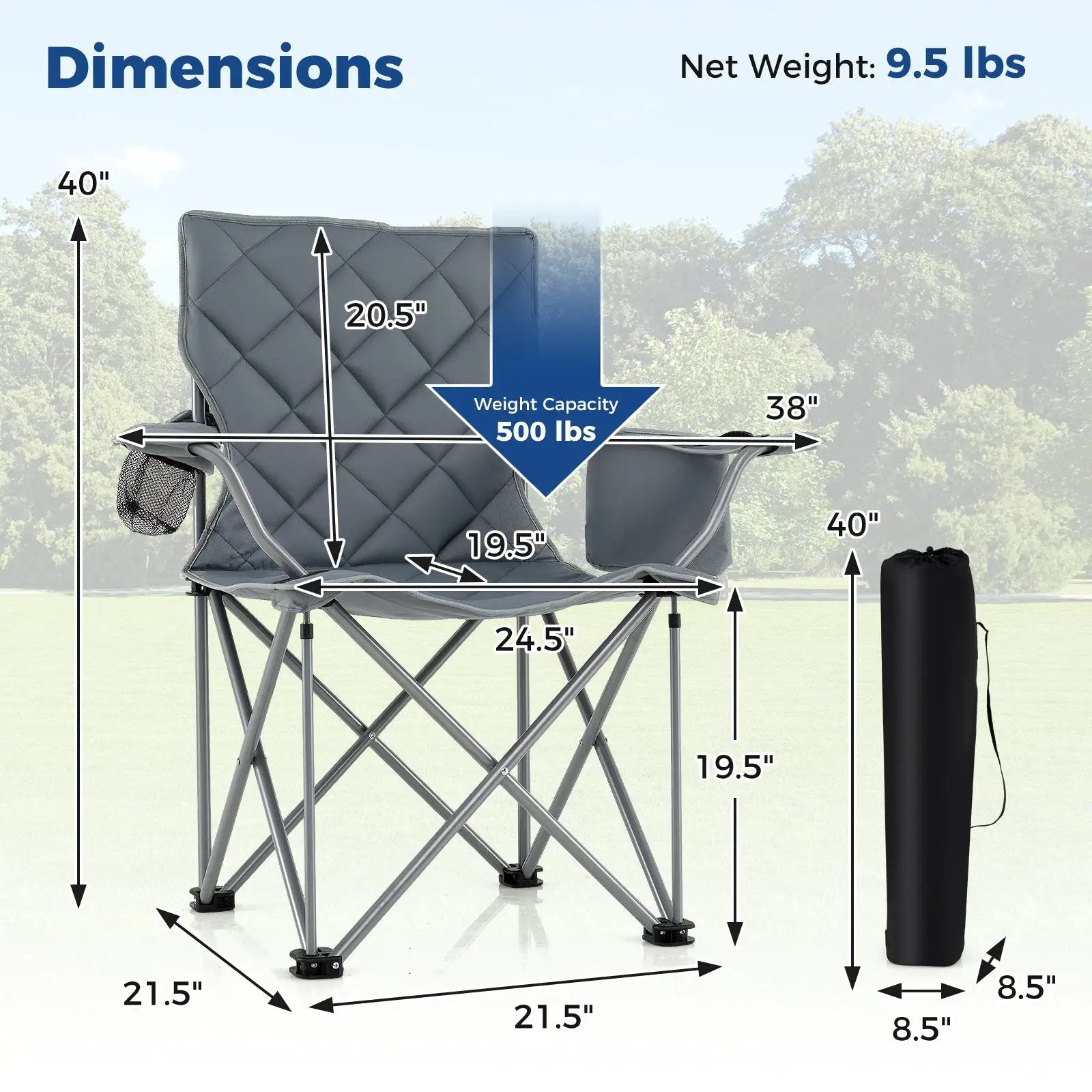 Oversized Camping Chairs Outdoor Folding Chair with Cooler Pouch and Cup Holder by DirectDeals